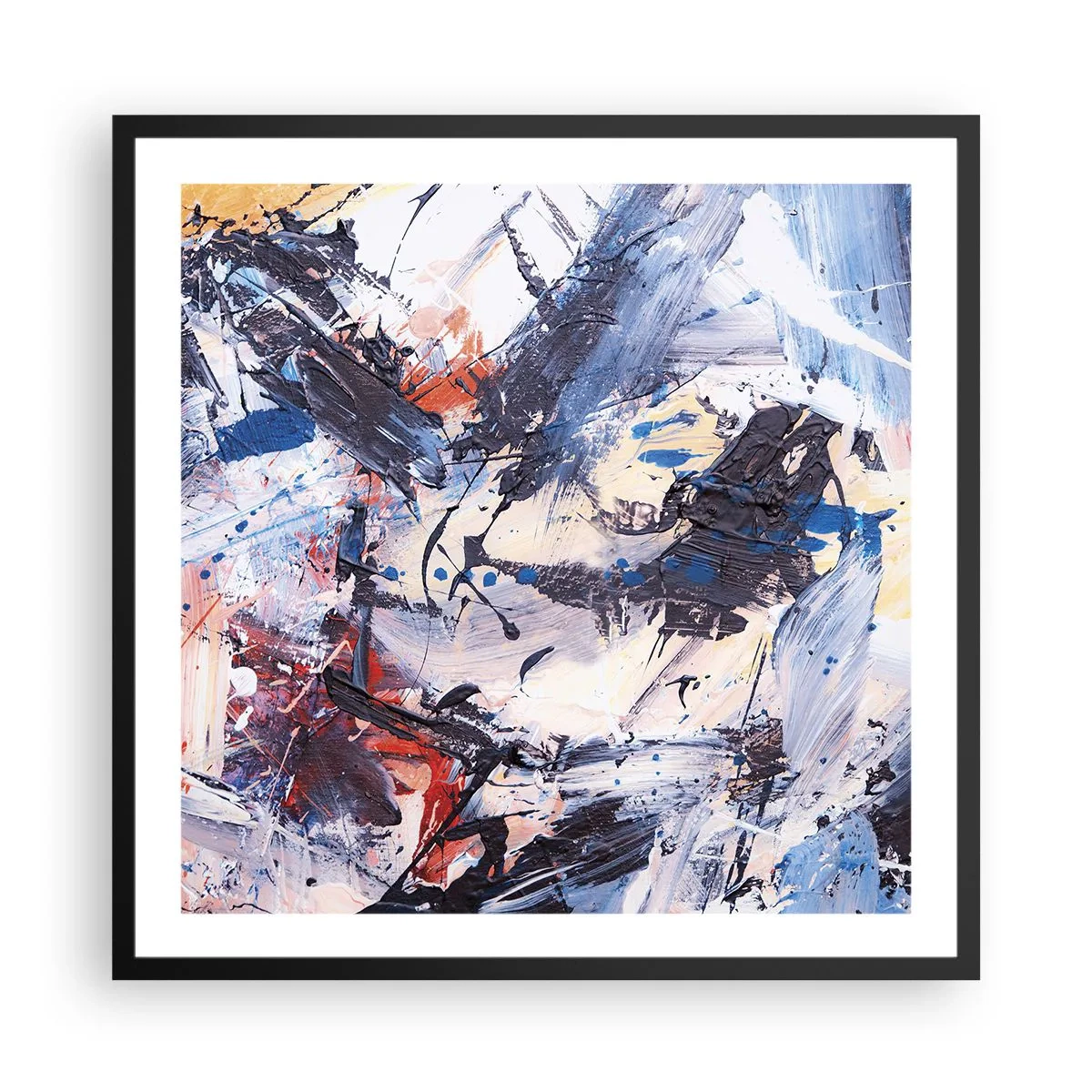 Pôster com moldura preta - Dança louca da abstração - 60x60 cm