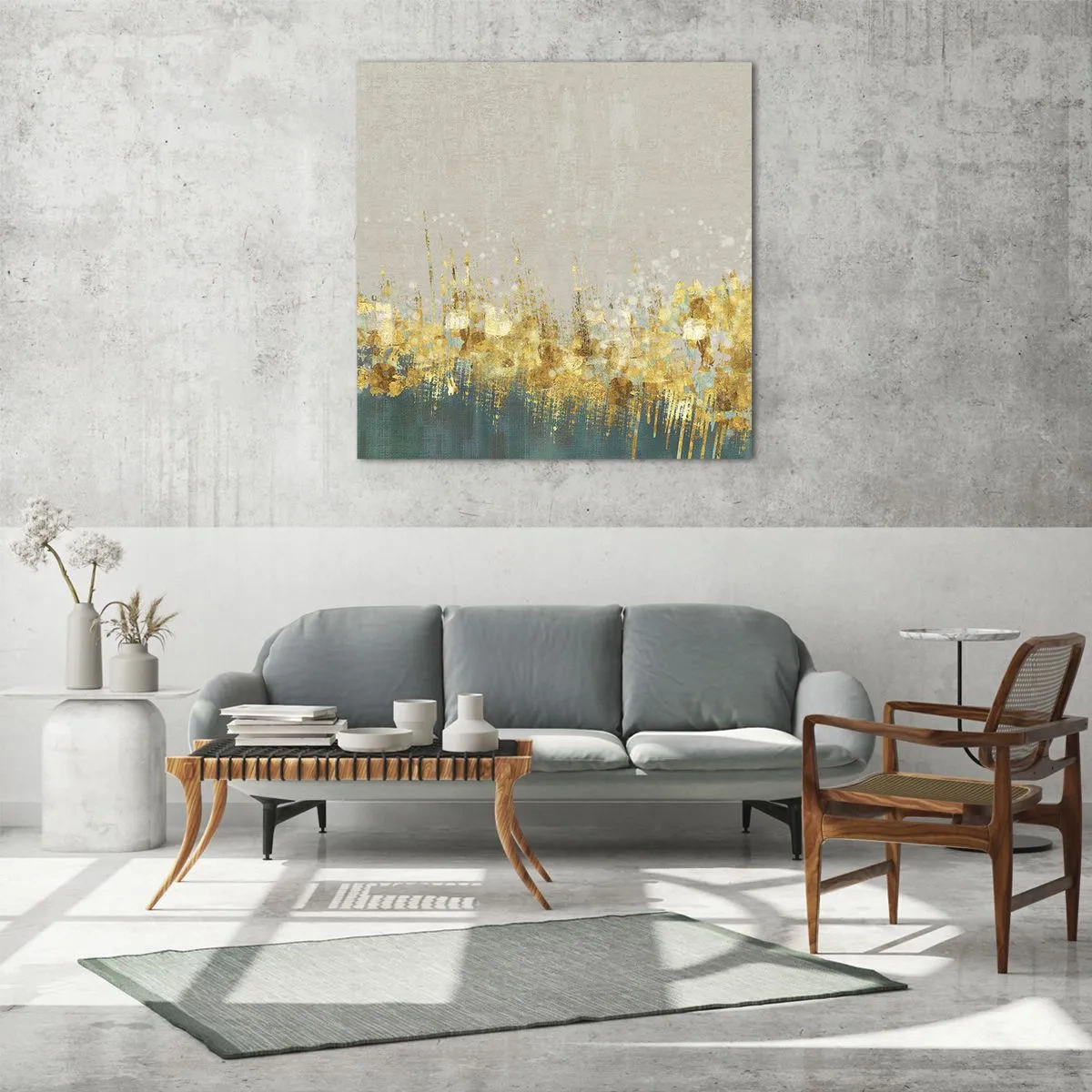 Quadro em vidro - A fronteira dourada - 40x40 cm