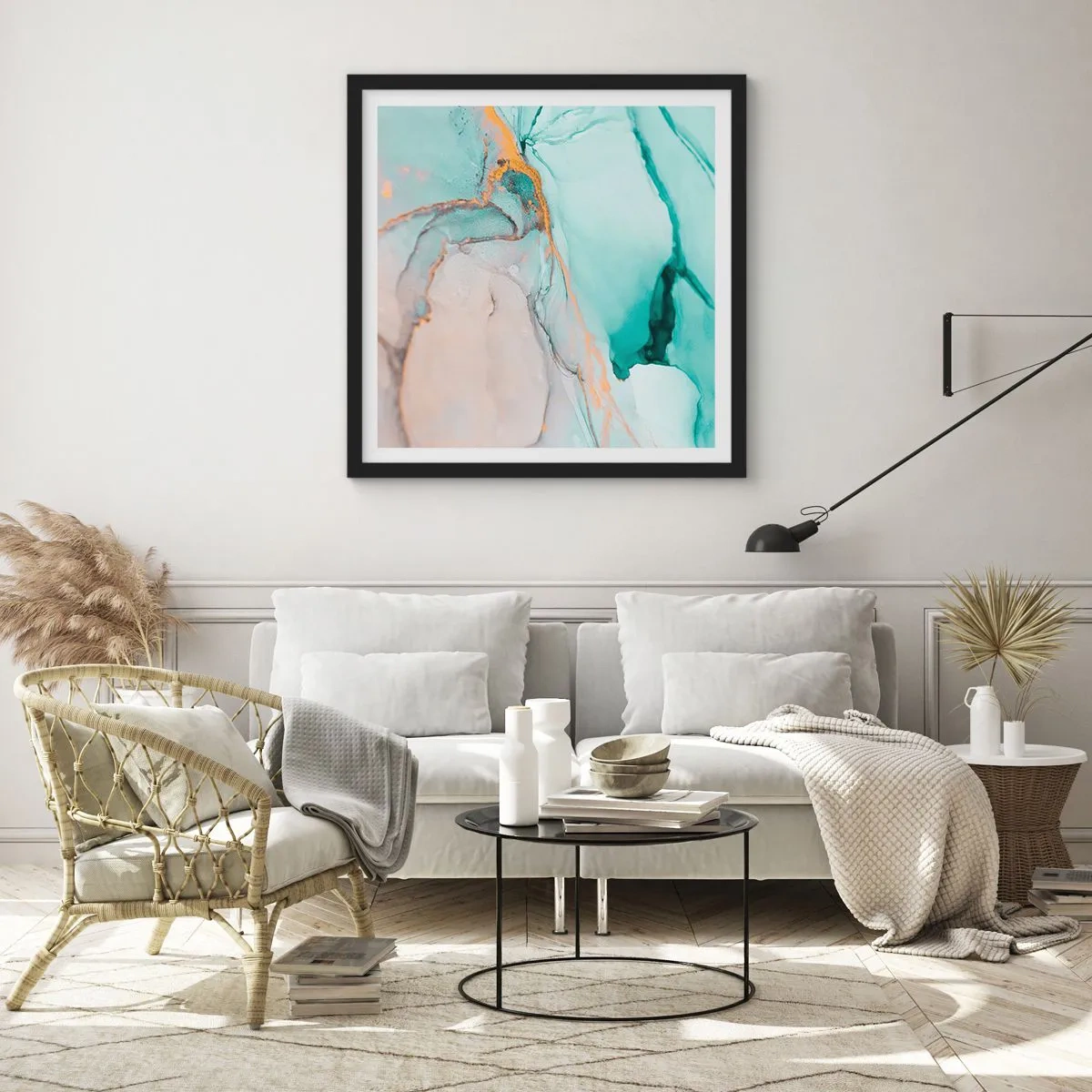 Pôster com moldura preta - Dança das formas e cores - 40x40 cm