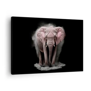 Quadro em tela - Uma abordagem artística de um elefante rosa em um fundo preto - 70x50cm - Não pense em um elefante rosa! - Decoração de parede moderna para a sala de estar e quarto ARTTOR