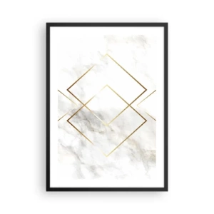 Pôster com moldura preta - Geometria em linhas douradas sobre fundo de mármore - 50x70cm - Vista ao infinito - Decoração de parede moderna para a sala de estar e quarto ARTTOR