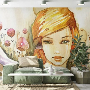 Papel de parede personalizado Standard Eco - Um olhar esmeralda que acalma a raiva - Mulher, Prado, Moda