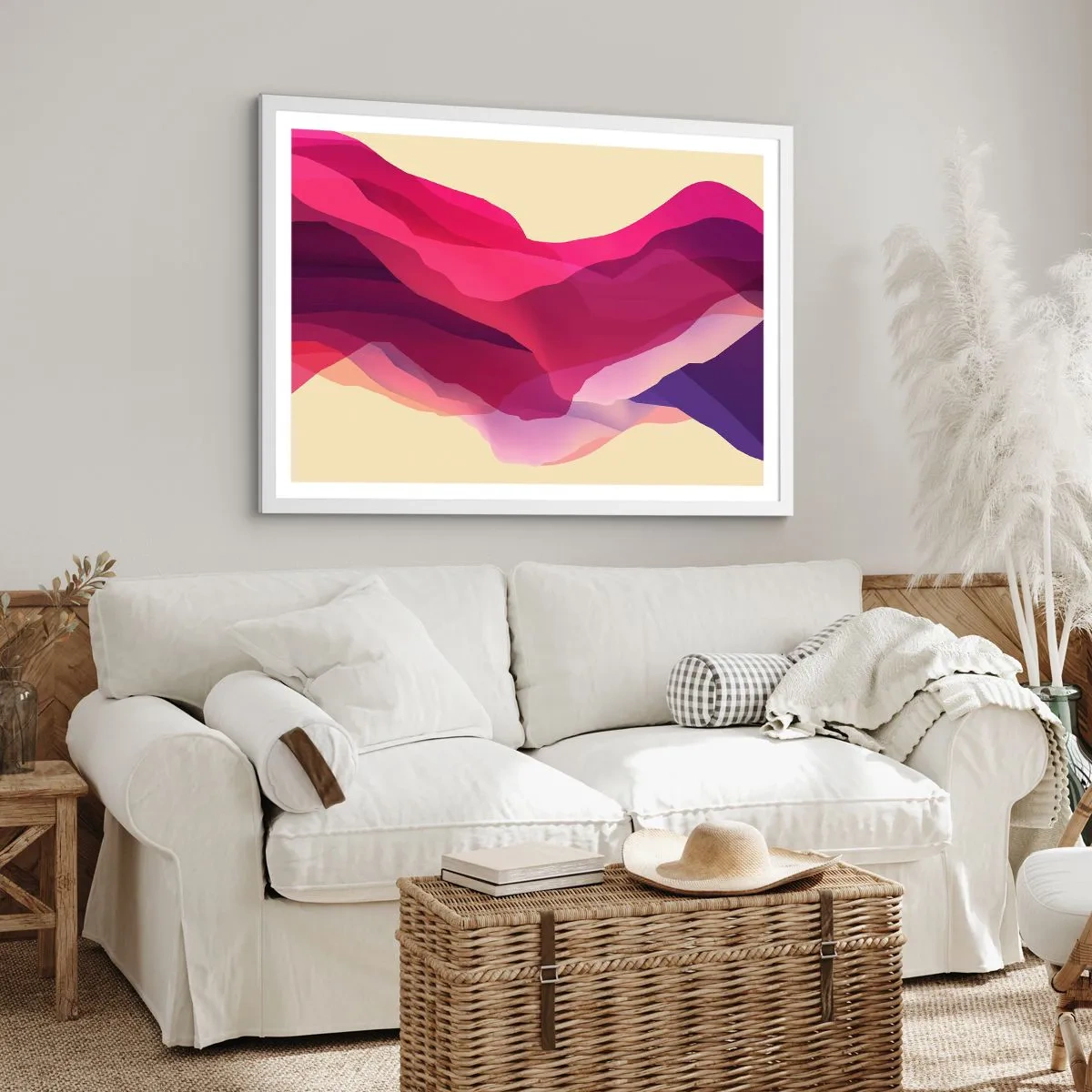 Pôster em moldura branca - Ondas de roxo - 100x70 cm