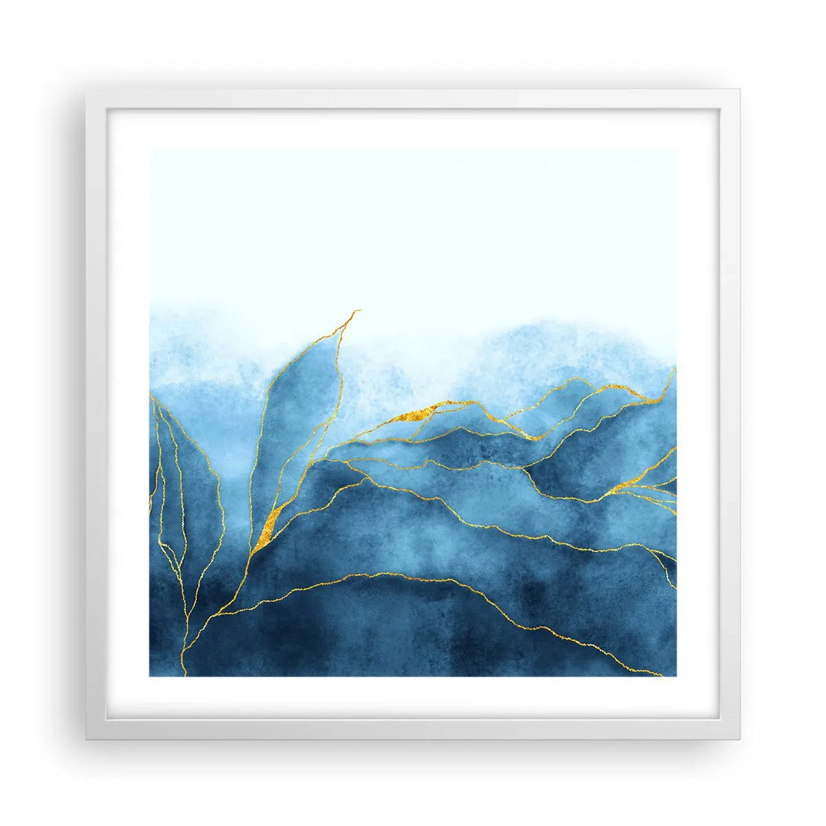 Pôster em moldura branca - Azul dourado - 50x50 cm