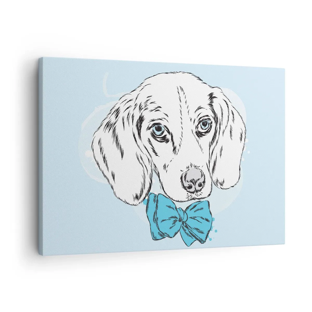 Quadro em tela - Gráfico adorável de um cachorro com uma gravata borboleta em um fundo pastel - 70x50cm - Elegância canina - Decoração de parede moderna para a sala de estar e quarto ARTTOR