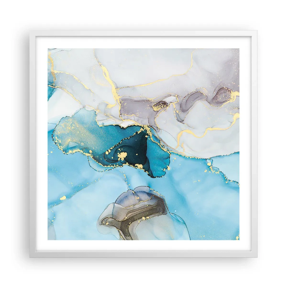 Pôster em moldura branca - Estudo do encontro do cinza e turquesa - 60x60 cm