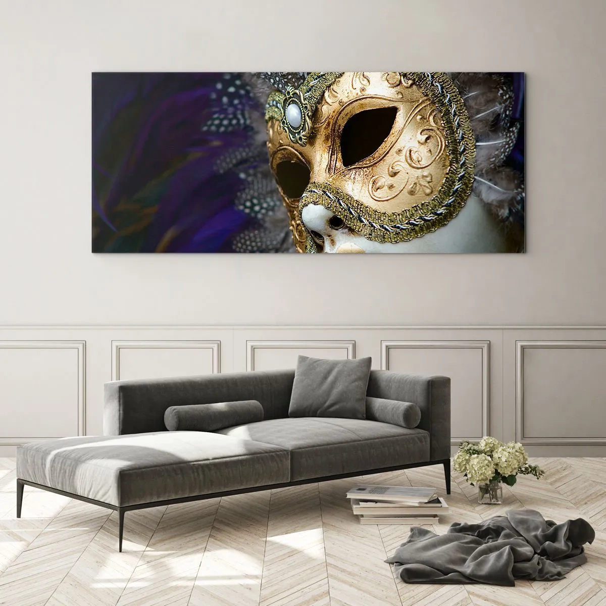 Quadro em vidro - Retrato veneziano em ouro - 160x50 cm