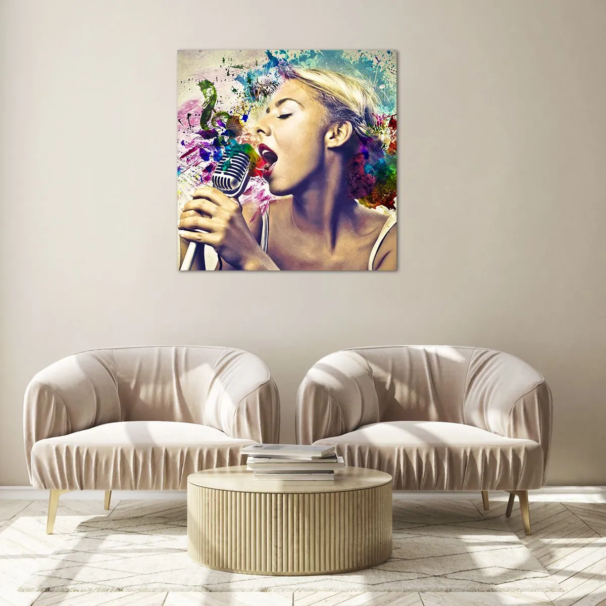 Quadro em vidro - Pintar o mundo com a voz - 70x70 cm