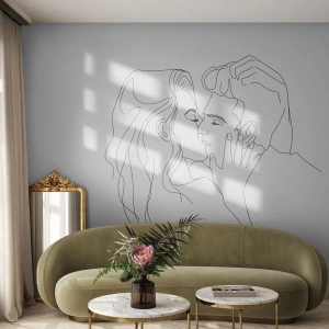 Papel de Parede Premium Canvas - Com a mesma linha - Gráficos, Casal apaixonado, Beijo - 200x140 cm