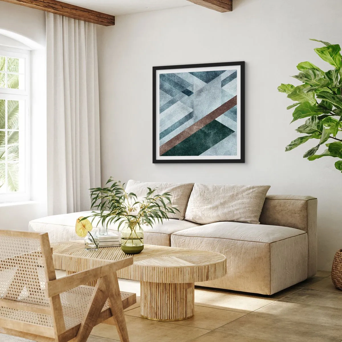 Pôster com moldura preta - Elegância sofisticada da geometria - 40x40 cm