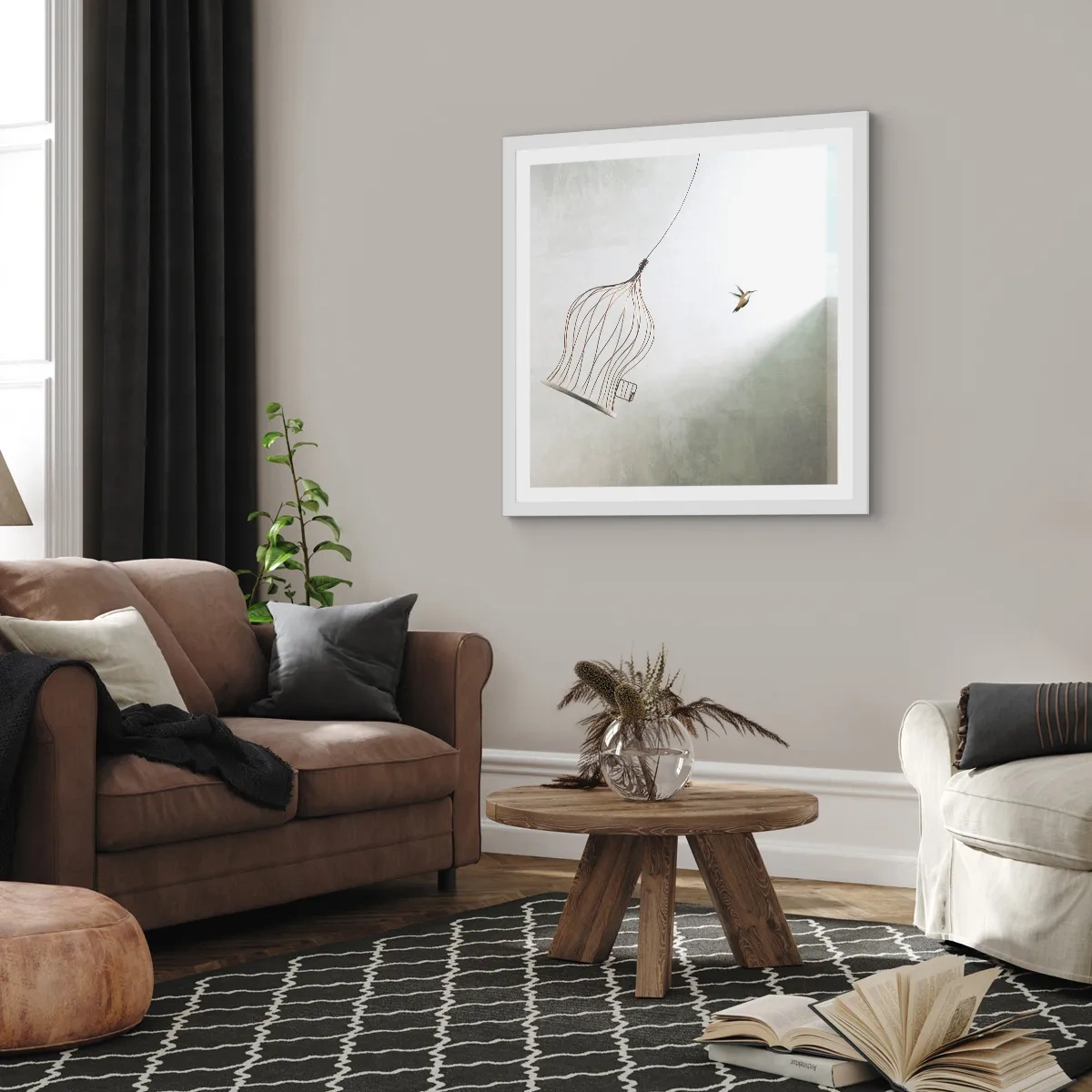 Pôster em moldura branca - Enfim a liberdade - 40x40 cm