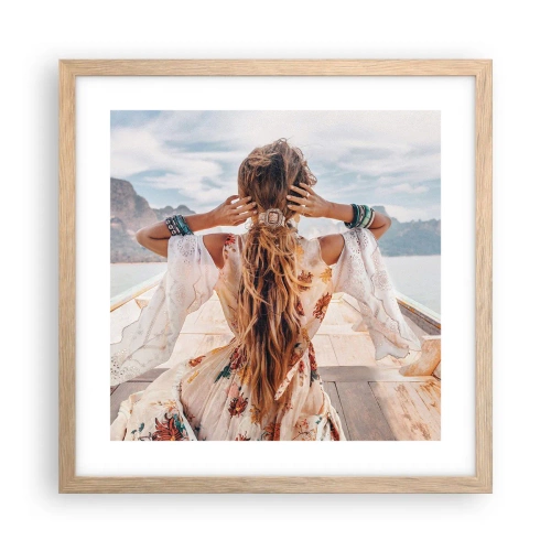 Pôster com moldura de carvalho claro - A caminho da felicidade - 40x40 cm