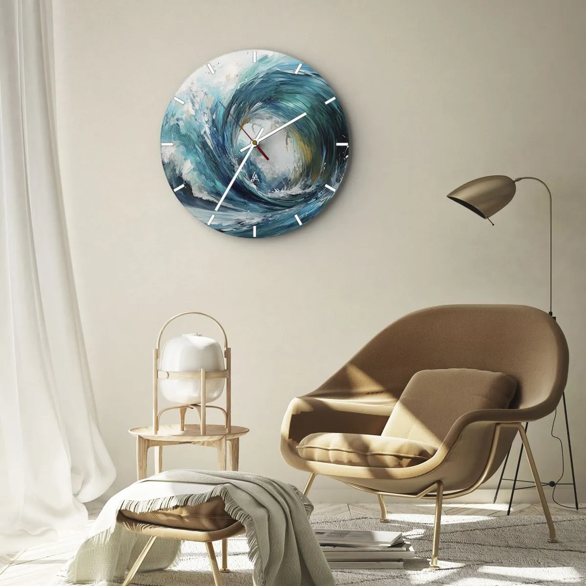 Relógio de parede - Relógio em vidro - Uma onda dinâmica do mar rodopiando em cores turquesa - 30x30cm - Portal do mar - Decoração de parede moderna para a sala de estar, cozinha e quarto ARTTOR