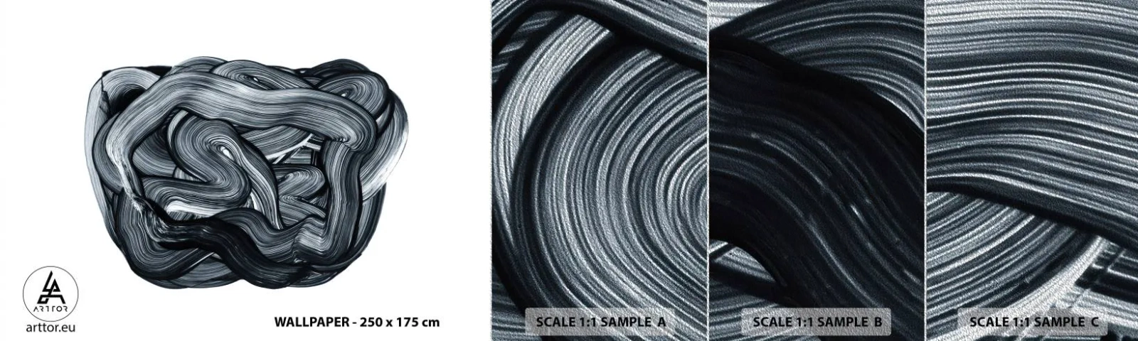 Amostra de papel de parede Premium Sand - Não é assim tão simples - Abstração, Gráficos, Preto e branco - 100x30 cm