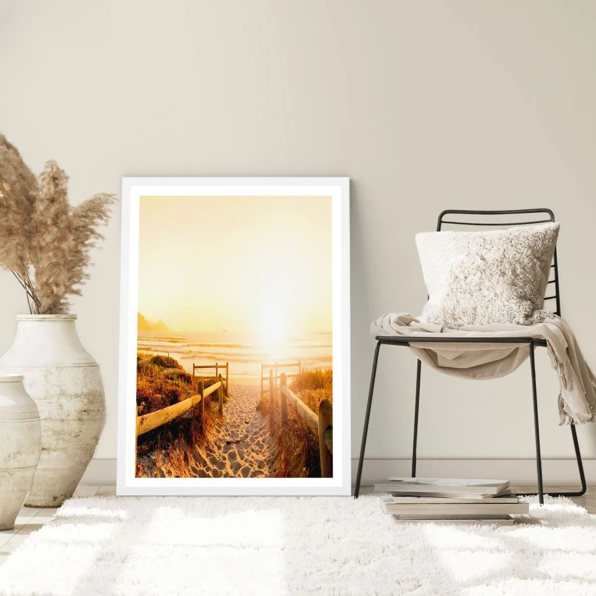 Pôster em moldura branca - Pelaa duna, em direção ao sol - 61x91 cm