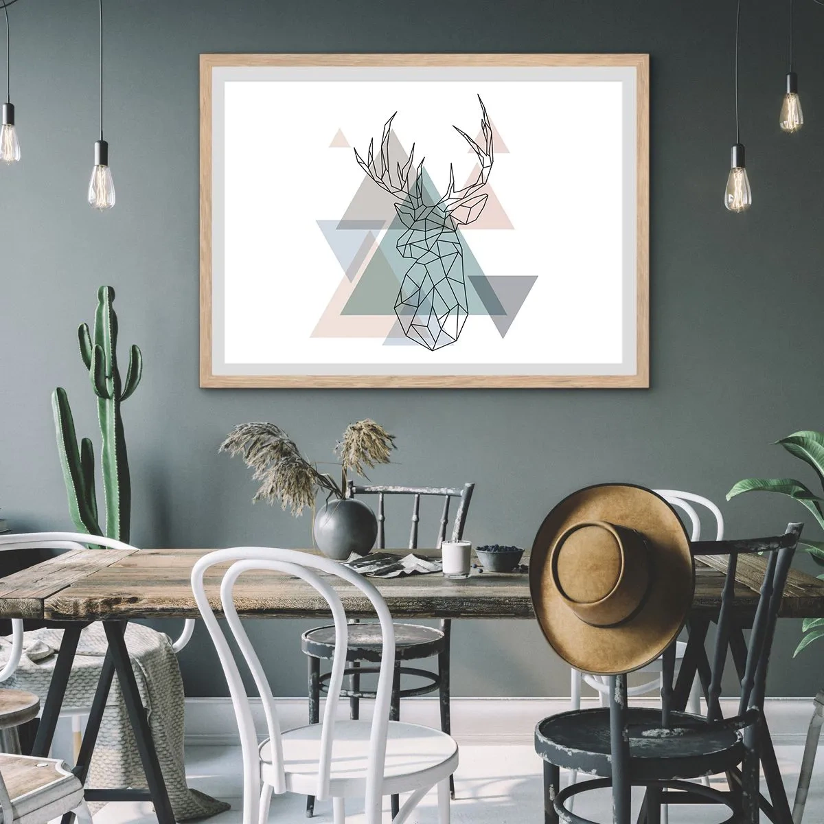 Pôster com moldura de carvalho claro - Numa floresta geométrica - 70x50 cm