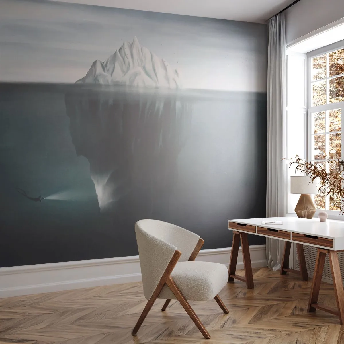 Papel de Parede Premium Canvas - Mistério subaquático - Iceberg, Geleira, Mergulhador - 250x175 cm