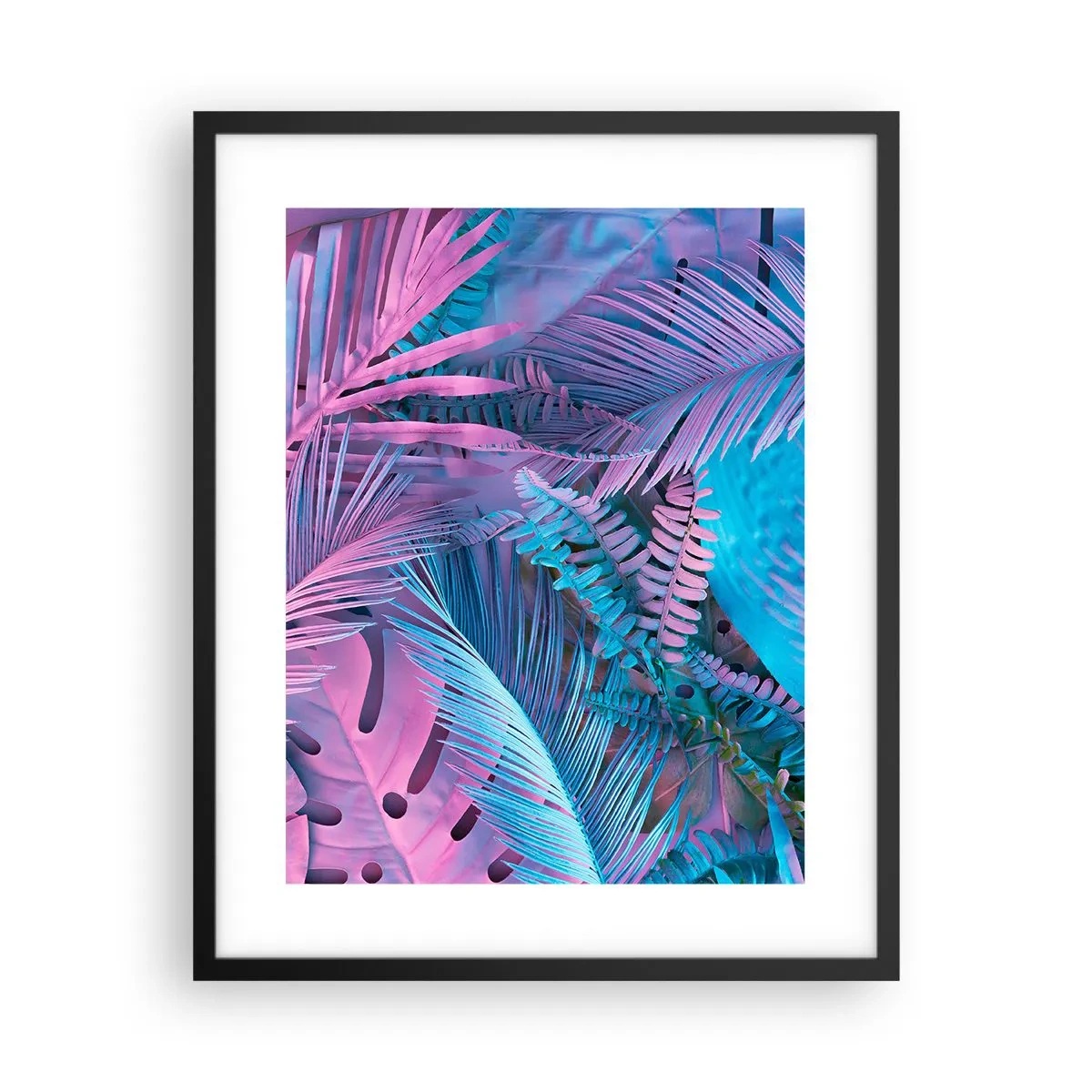 Pôster com moldura preta - Trópicos em rosa e azul - 40x50 cm