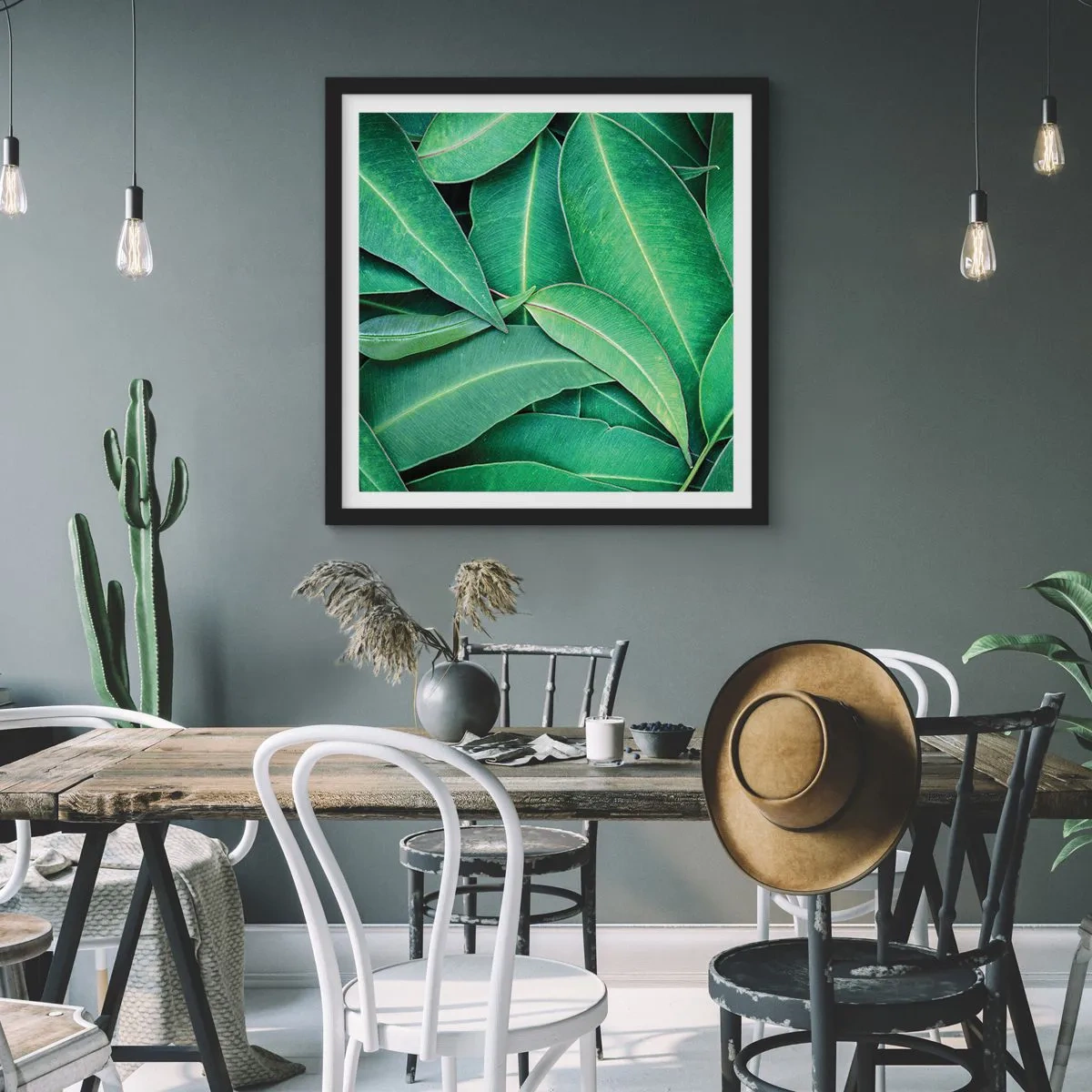 Pôster com moldura preta - Suculentas e frescas - 50x50 cm