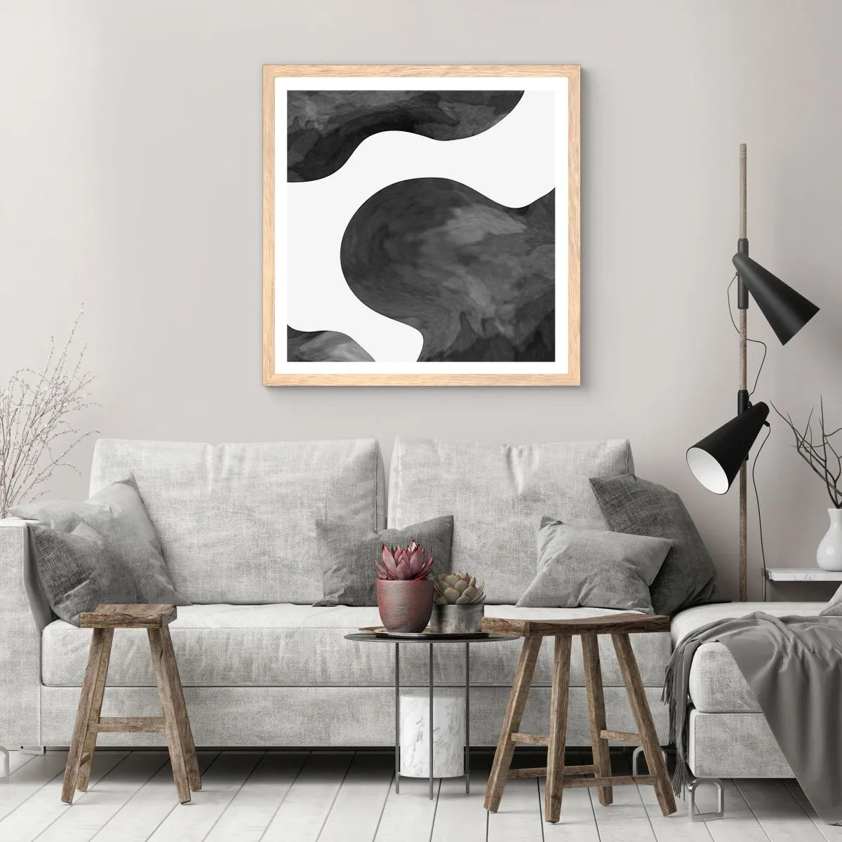 Pôster com moldura de carvalho claro - Via Láctea - 50x50 cm