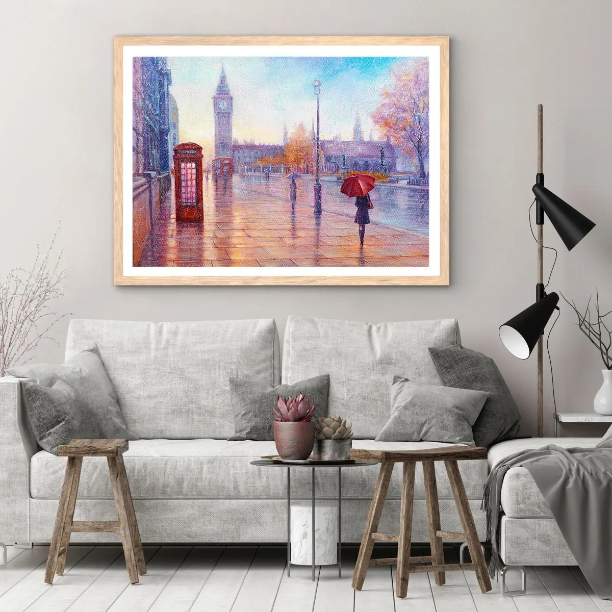 Pôster com moldura de carvalho claro - Um dia de outono em Londres - 70x50 cm
