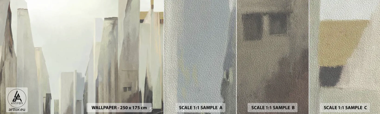 Amostra de papel de parede Premium Sand - Sonho com a cidade - Minimalista, Brilhante, Cidade - 100x30 cm