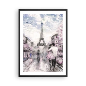 Pôster com moldura preta - Uma cena romântica em Paris com a Torre Eiffel ao fundo - 50x70cm - Como for se apaixonar, somente em... - Decoração de parede moderna para a sala de estar e quarto ARTTOR