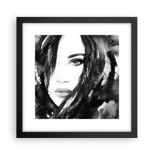 Pôster com moldura preta - Retrato de uma dama a preto e branco - 30x30 cm