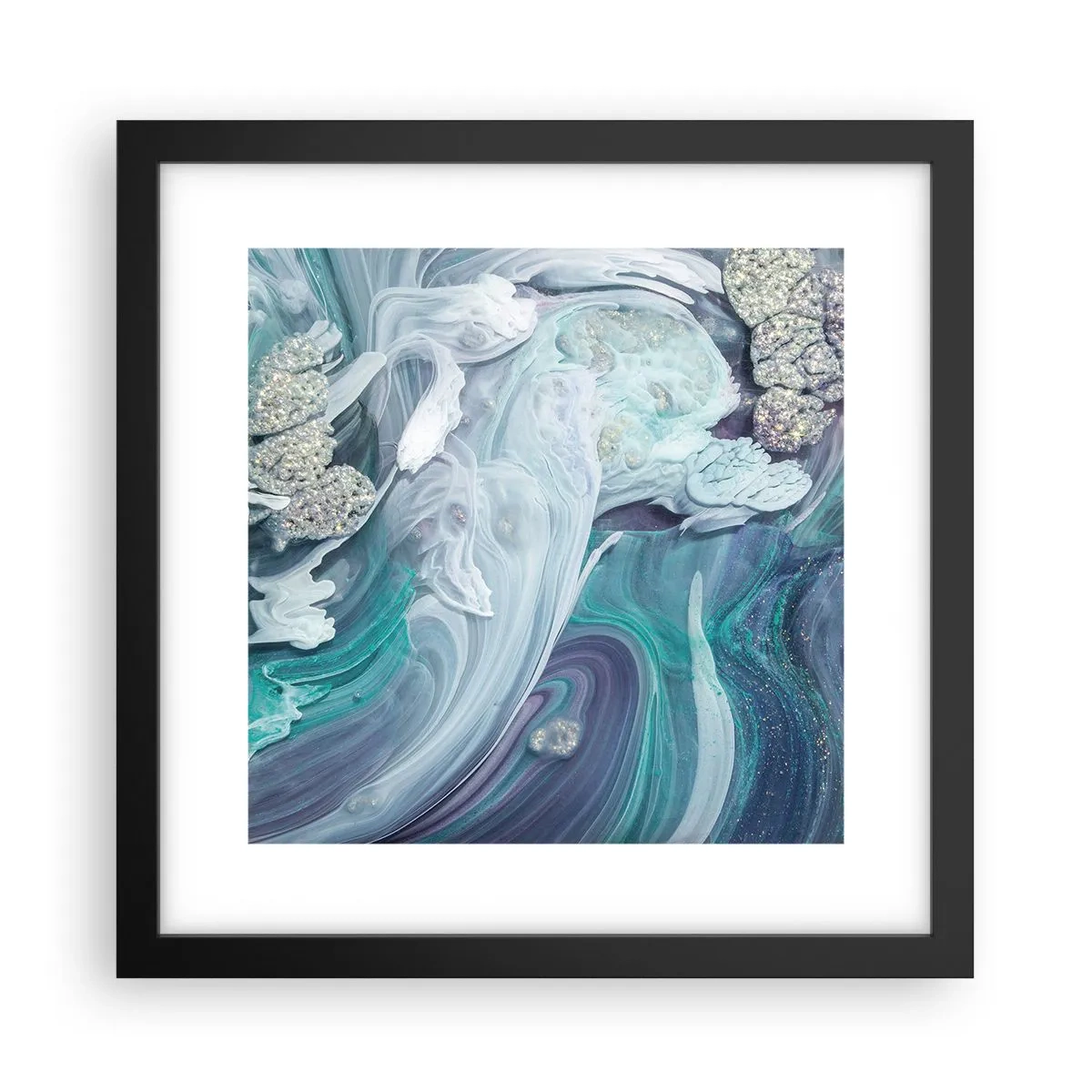 Pôster com moldura preta - Correntes de azul - 30x30 cm