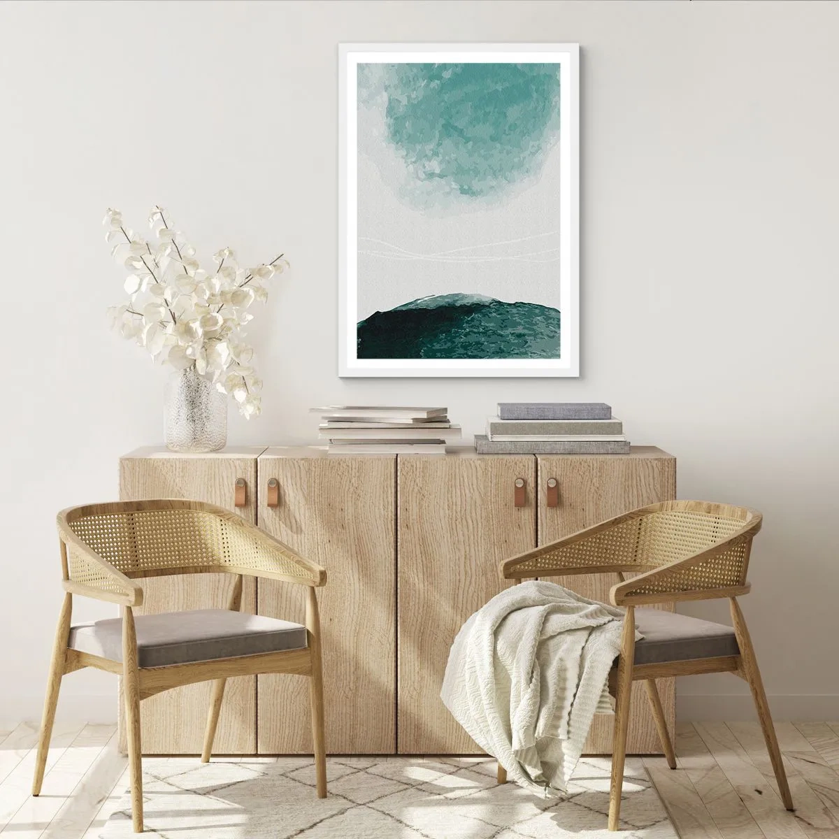 Pôster em moldura branca - Encontro com a neblina - 70x100 cm