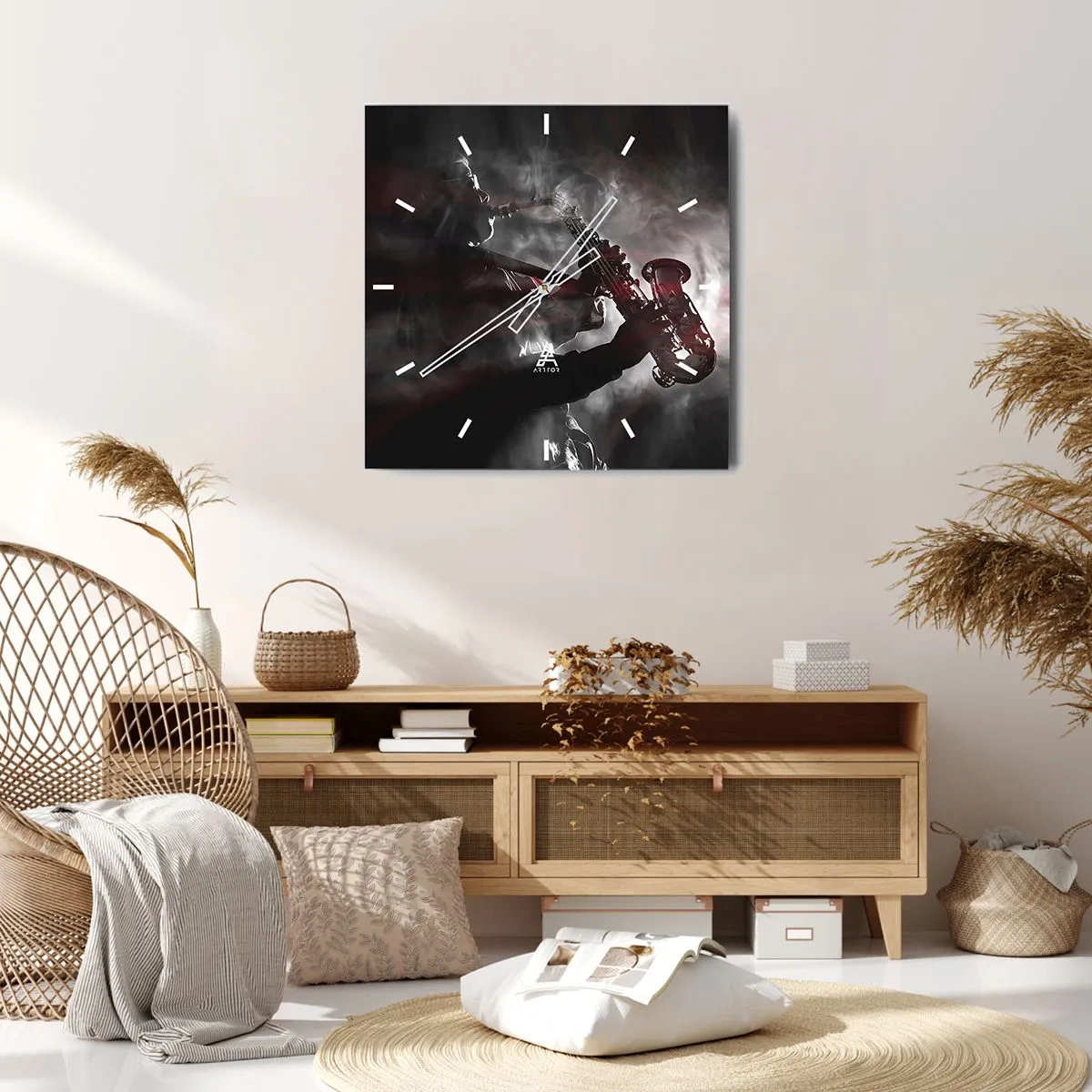 Relógio de parede - Relógio em vidro - Nos fumos do jazz - 30x30 cm