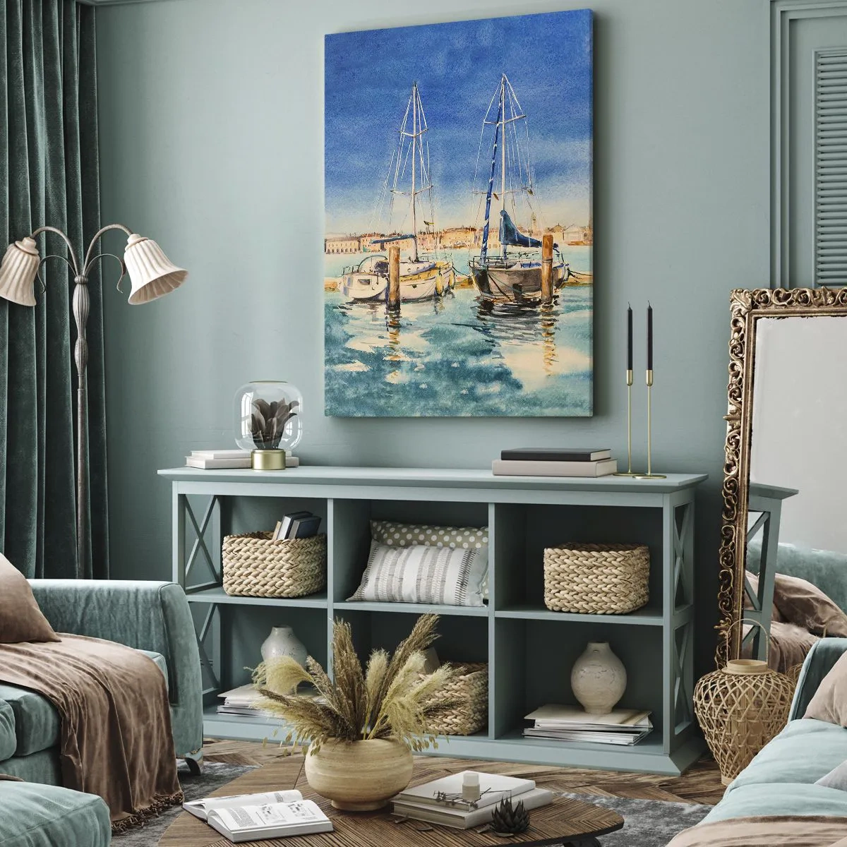 Quadro em tela - Lagoa ensolarada - 55x100 cm