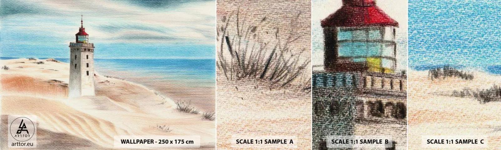 Amostra de Papel de Parede Standard Eco - Sempre a olhar para o mar - Farol, Praia, Mar - 100x30 cm