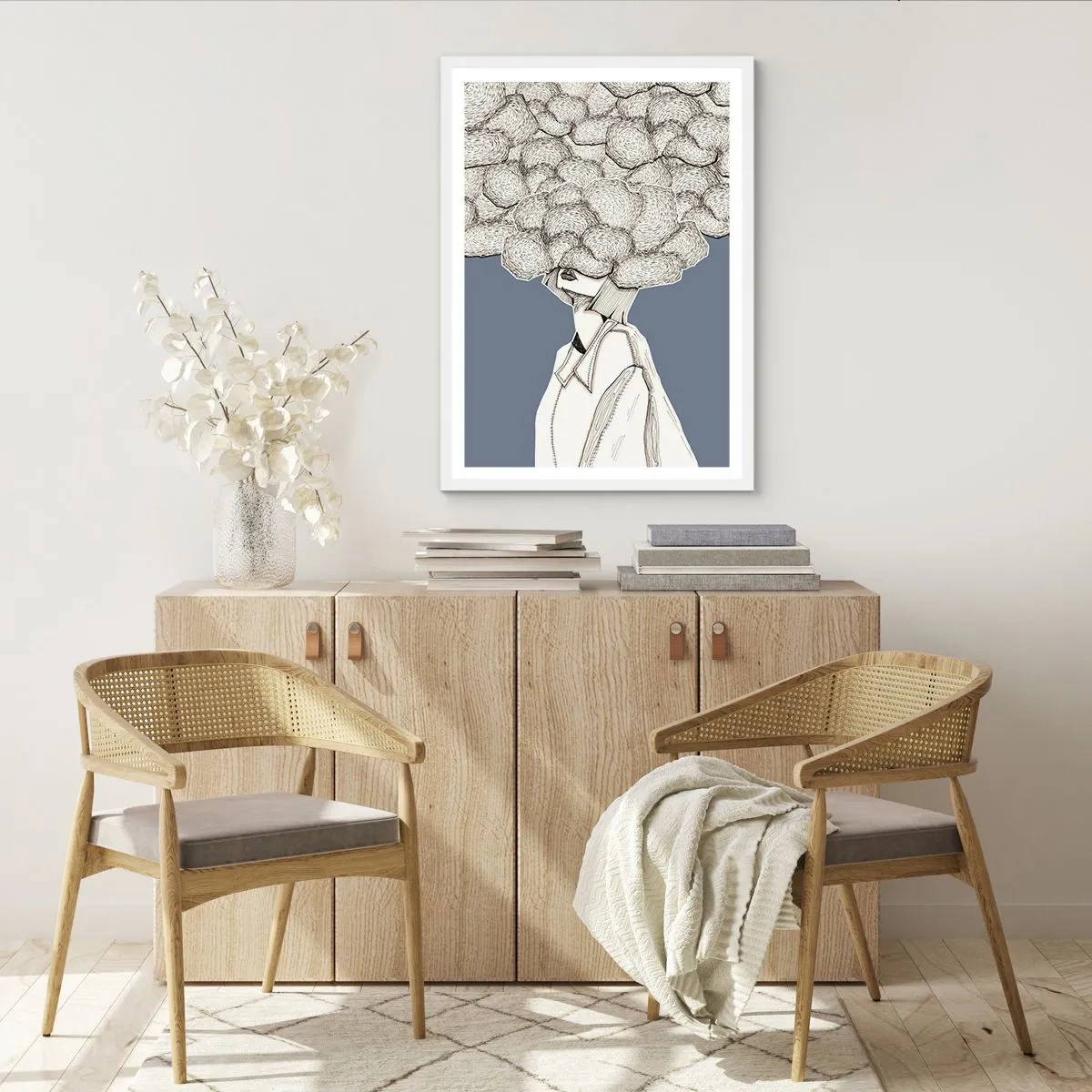 Pôster em moldura branca - Com a cabeça nas nuvens - 70x100 cm