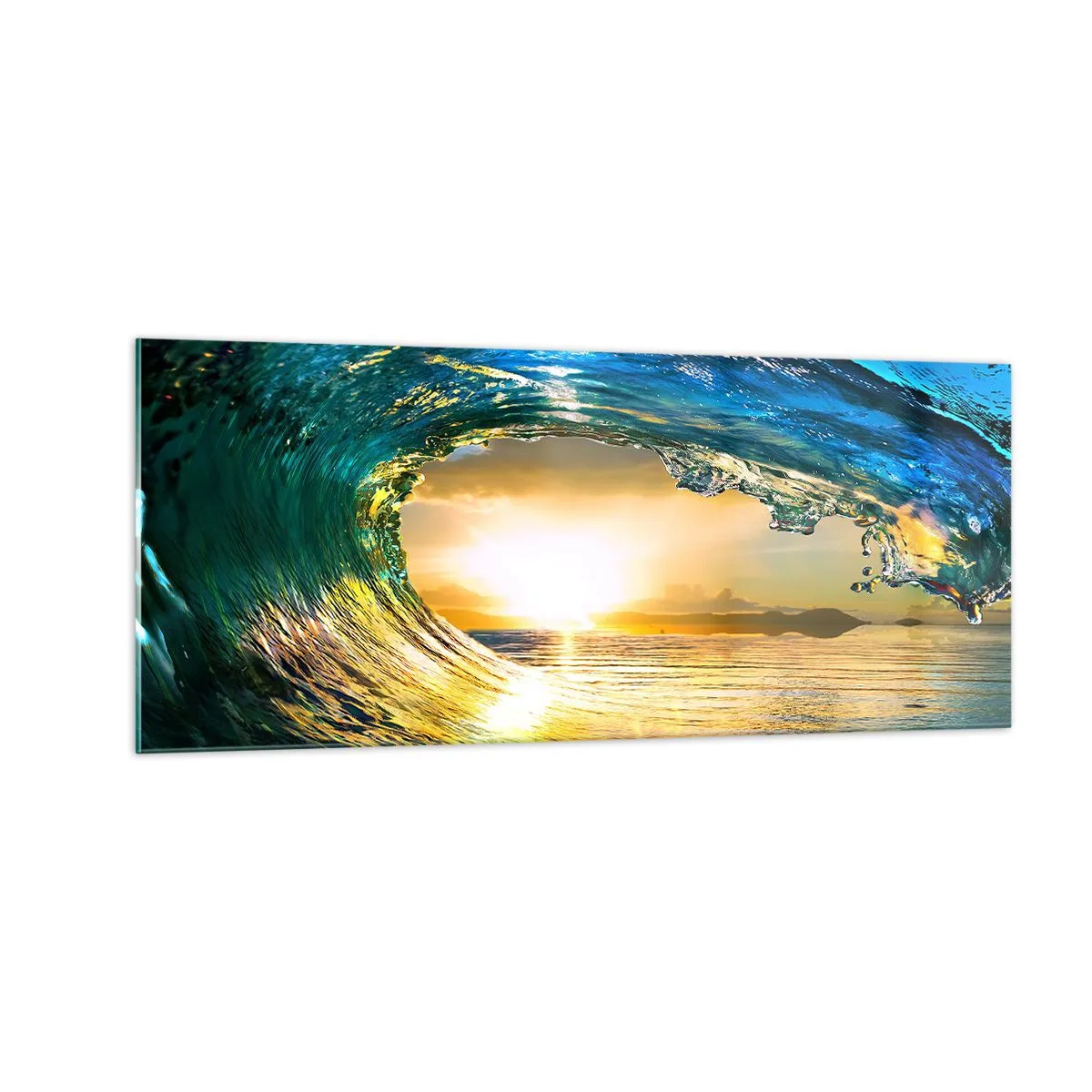 Quadro em vidro - Em cristal esmeralda dourado - 100x40 cm