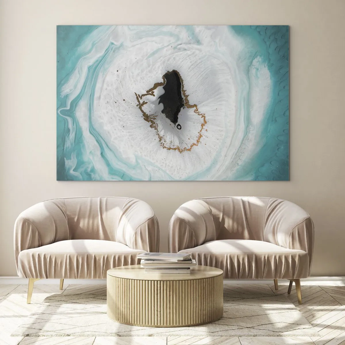 Quadro em vidro - Uma forma abstrata que se assemelha a uma secção transversal de um mineral - 70x50cm - Penetrar no interior - Decoração de parede moderna para a sala de estar e quarto ARTTOR