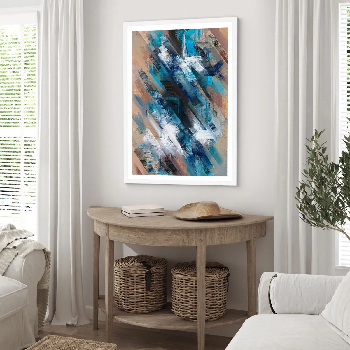 Pôster em moldura branca - Numa diagonal azul - 70x100 cm