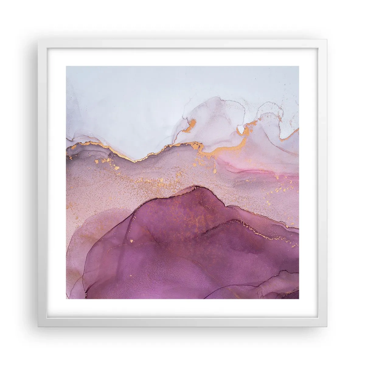 Pôster em moldura branca - Ondas de lilás e roxo - 50x50 cm