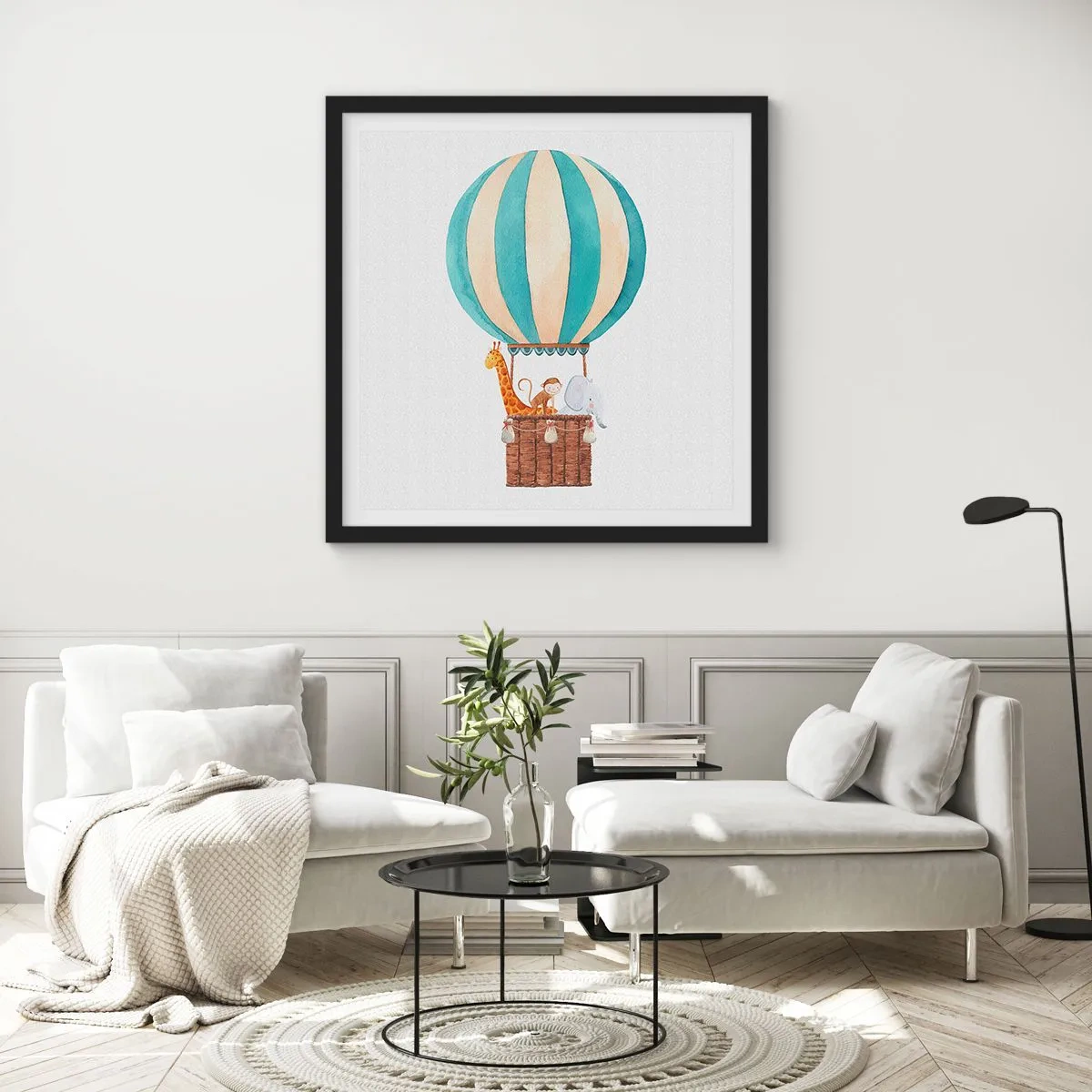 Pôster com moldura preta - Viagem fantástica - 30x30 cm