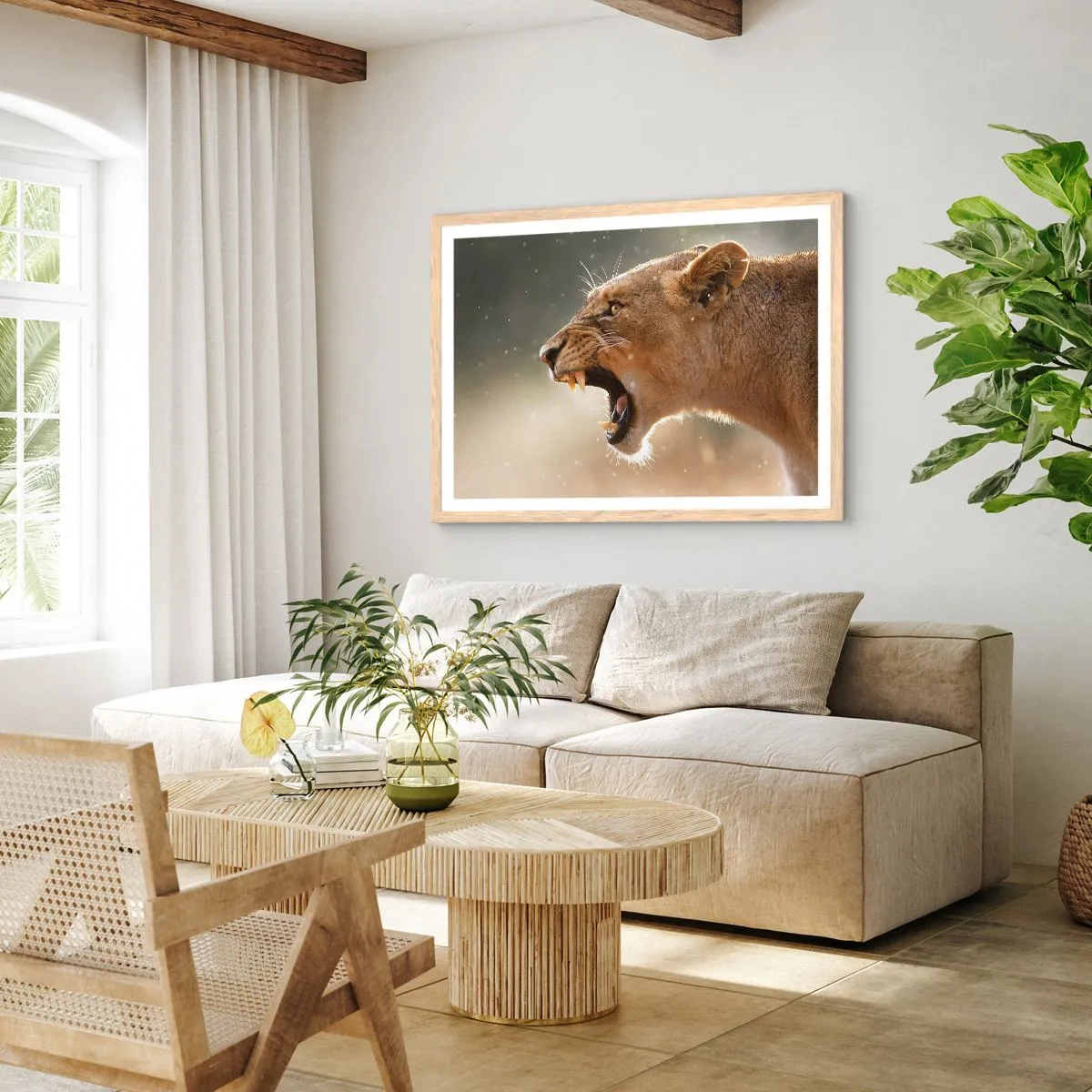 Pôster com moldura de carvalho claro - Tente não ouvir - 100x70 cm