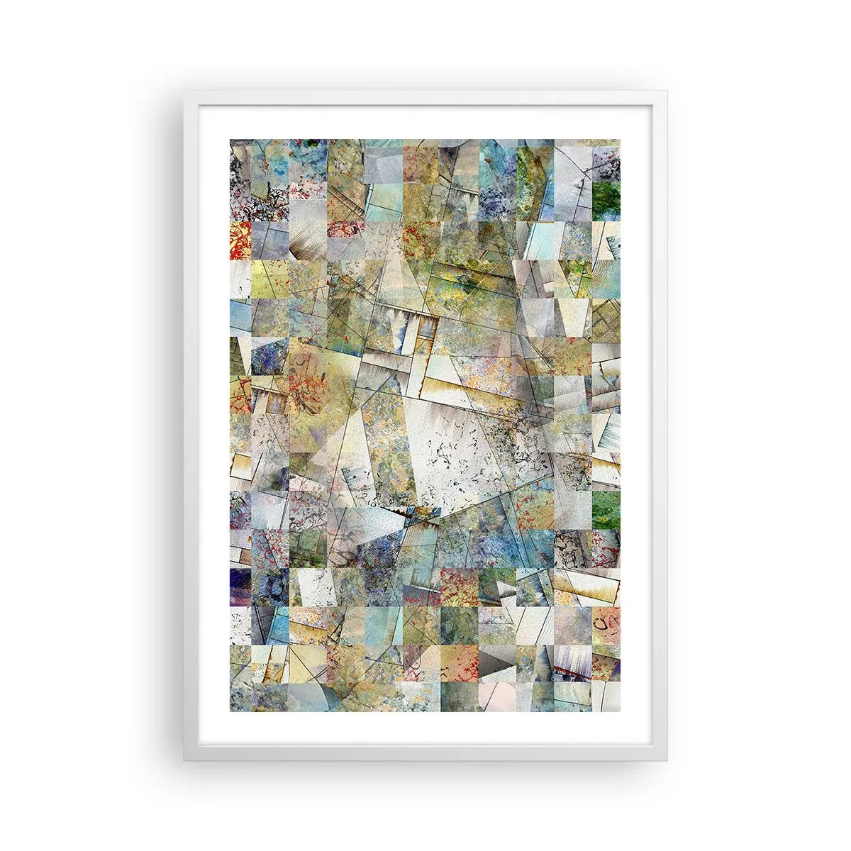 Pôster em moldura branca - Embaralhamento geométrico - 50x70 cm
