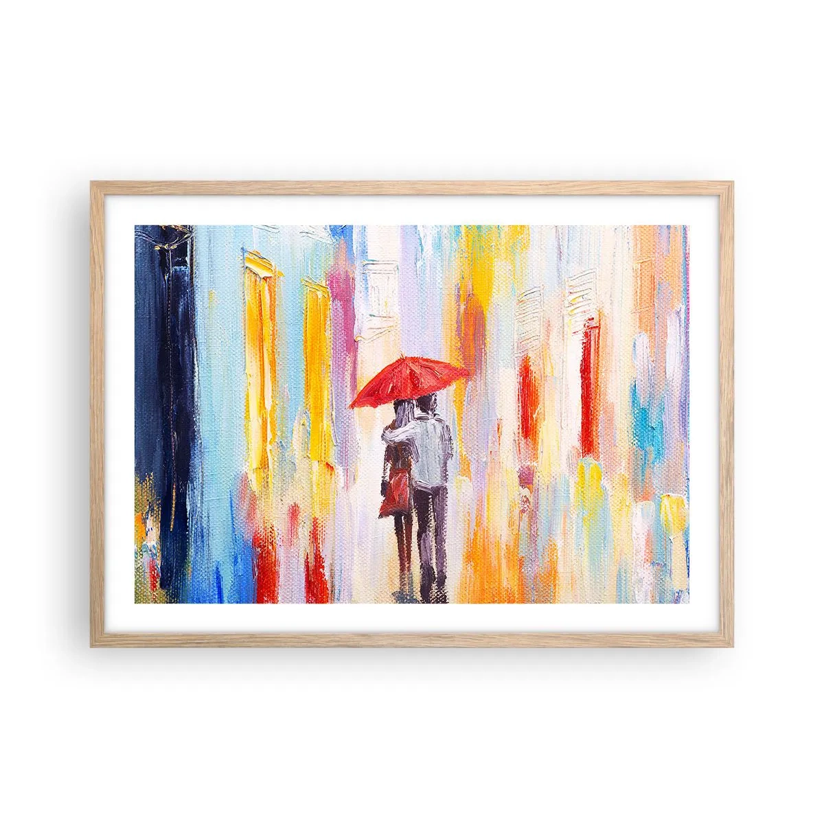 Pôster com moldura de carvalho claro - Que continue a chover - 70x50 cm