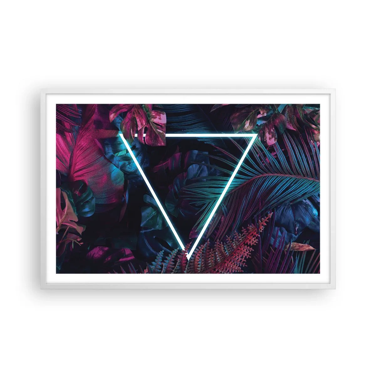 Pôster em moldura branca - Jardim estilo discoteca - 91x61 cm