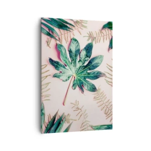 Quadro em tela - Estudo do verde em um fundo rosa - 70x100 cm