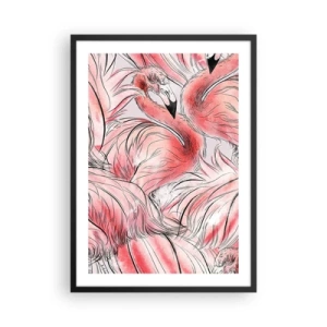 Pôster com moldura preta - Um padrão sutil de flamingo em tons de rosa - 50x70cm - Bird corps de ballet - Decoração de parede moderna para a sala de estar e quarto ARTTOR