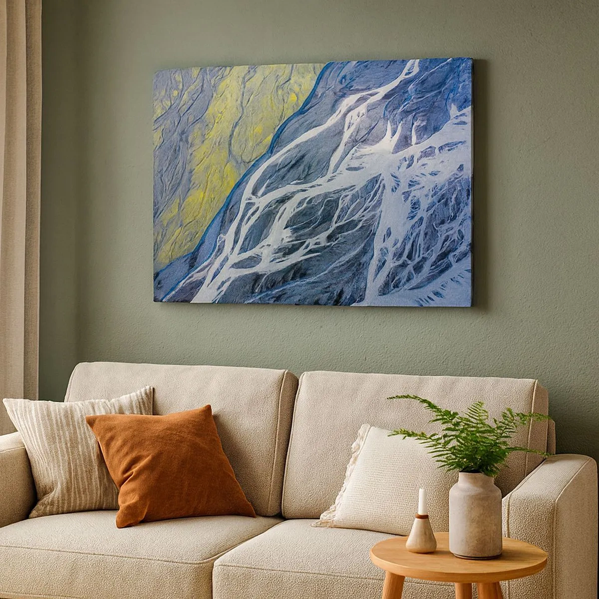 Quadro em tela - Vista aérea abstrata de leitos de rios sinuosos - 70x50cm - Pinturas rupestres da natureza - Decoração de parede moderna para a sala de estar e quarto ARTTOR