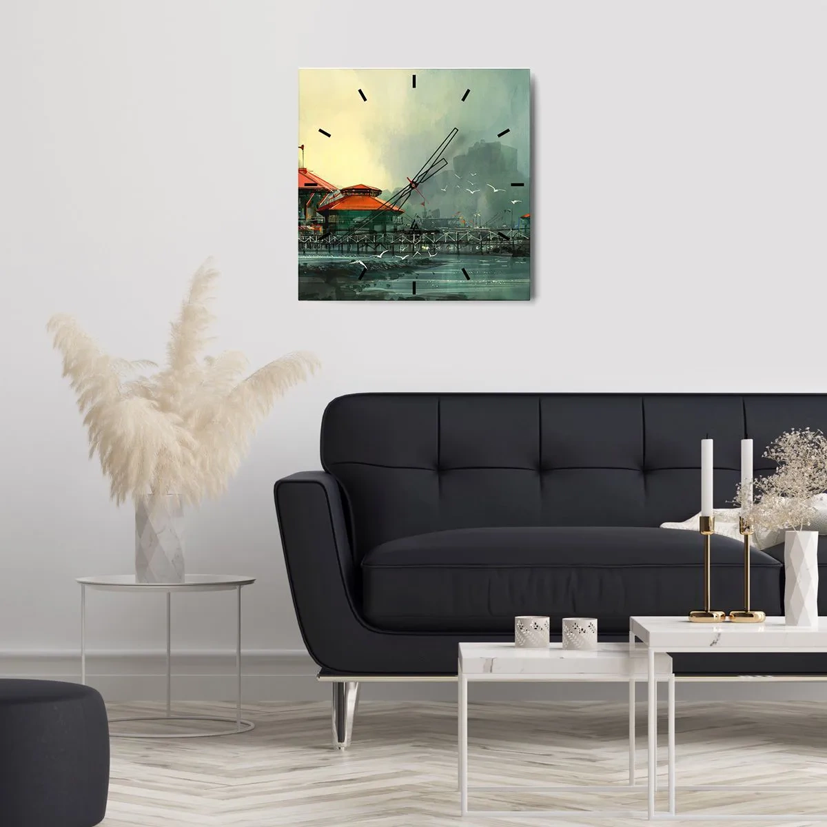 Relógio de parede - Relógio em vidro - Um dia ensolarado no porto - 30x30 cm
