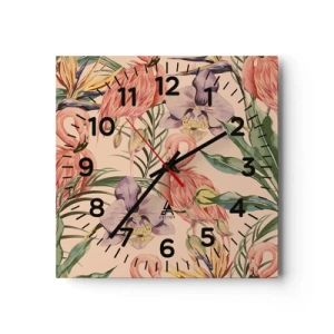 Relógio de parede - Relógio em vidro - Balé rosa em flores - 30x30 cm