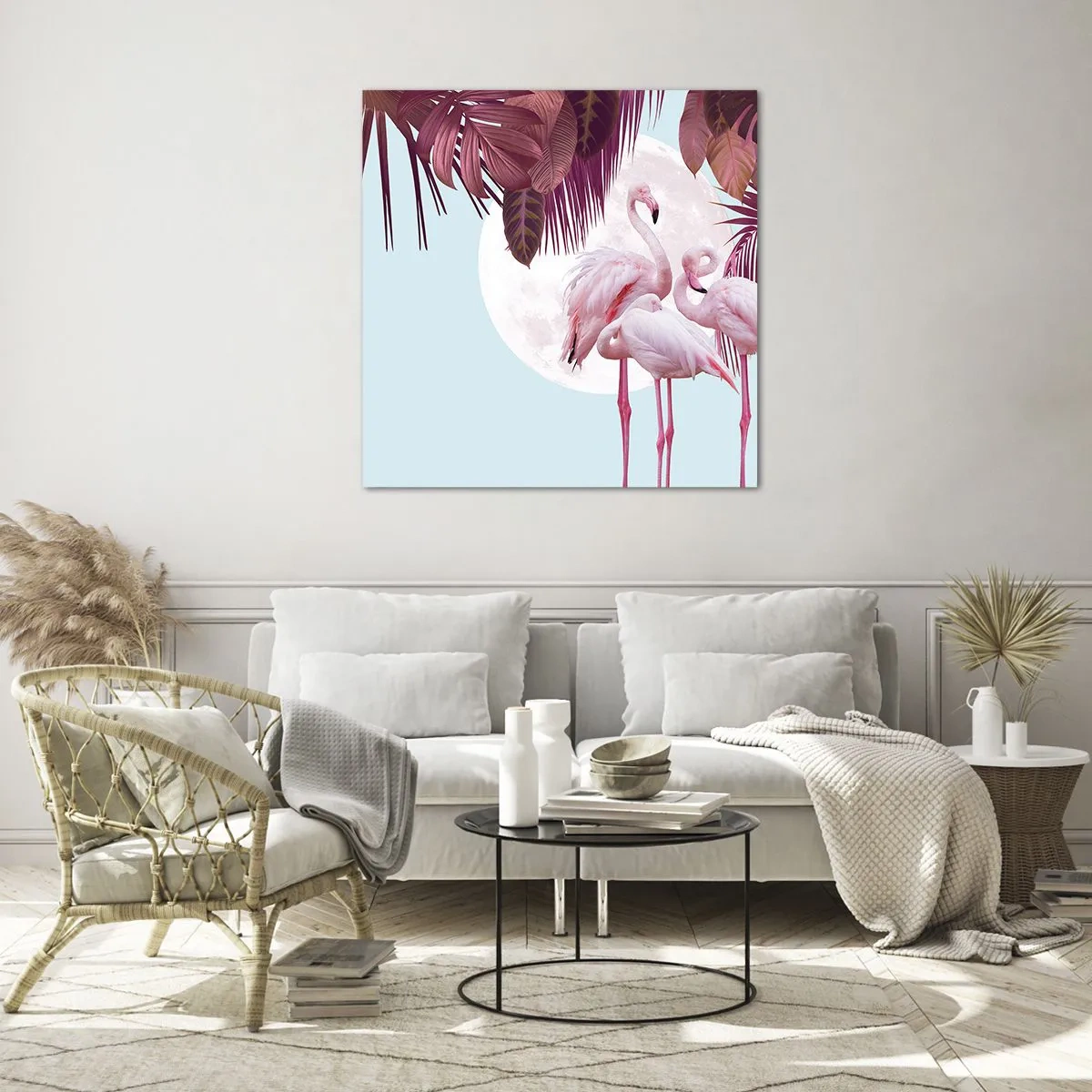 Quadro em vidro - Três graças de pássaros - 40x40 cm