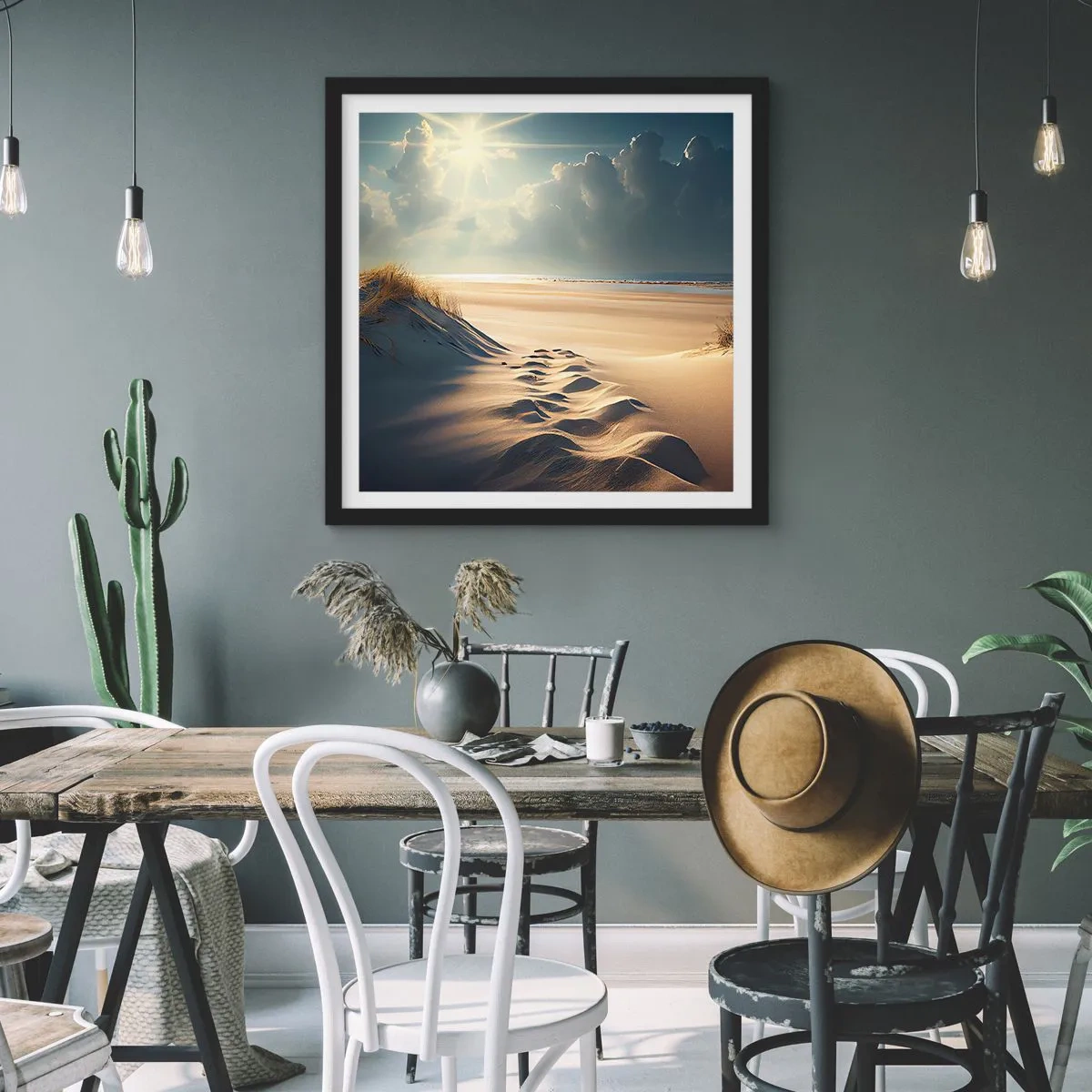Pôster com moldura preta - Uma paisagem relaxante - 60x60 cm